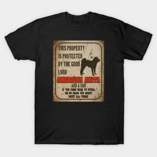 American akita Silhouette Vintage Humorous Guard Dog Warning Sign T-Shirt